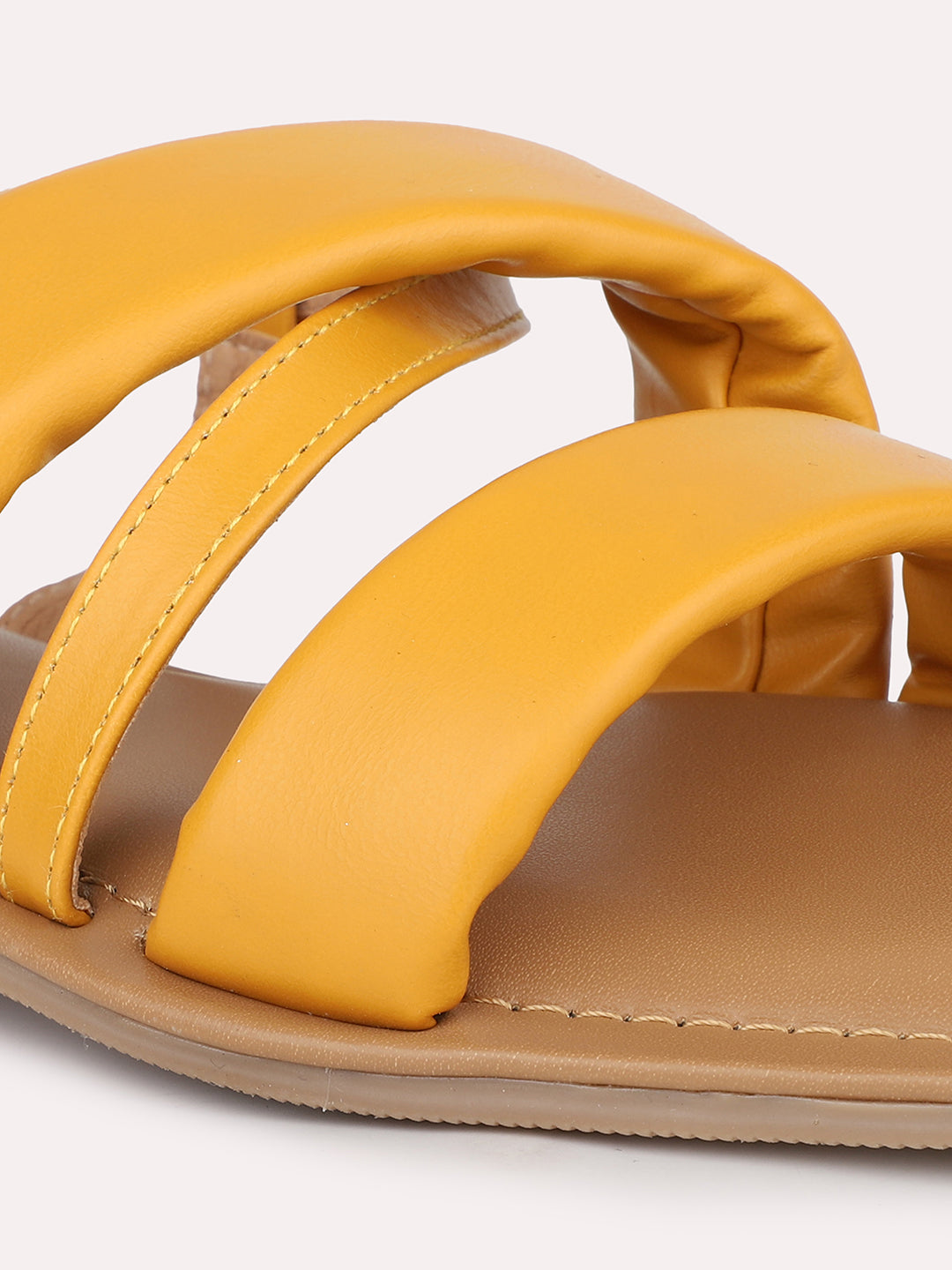 Women Mustard Solid Open Toe Flats