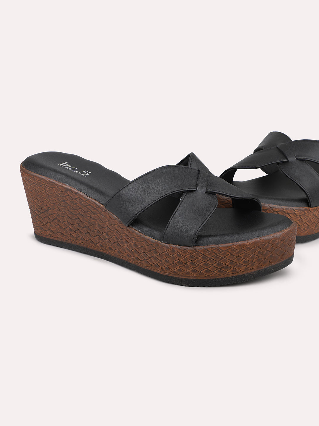 Women Black Solid Wedge Heels