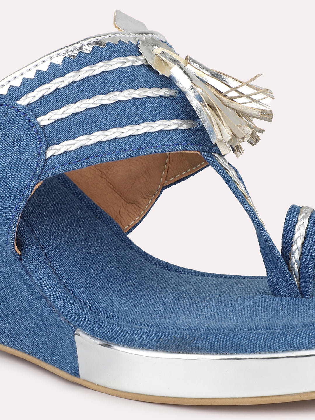 Women Blue Denim Wedge Sandals