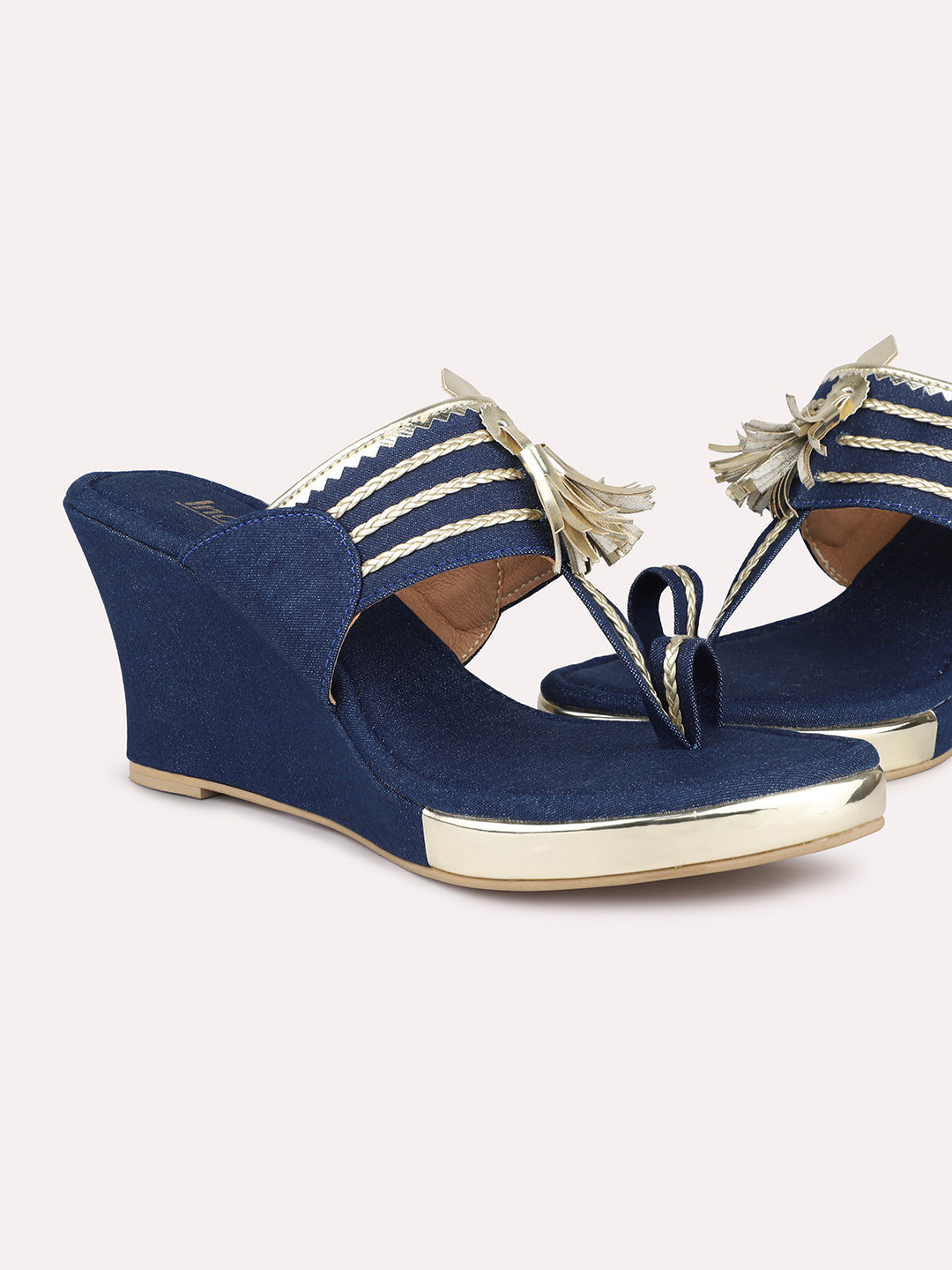 Women Navy Denim Wedge Sandals