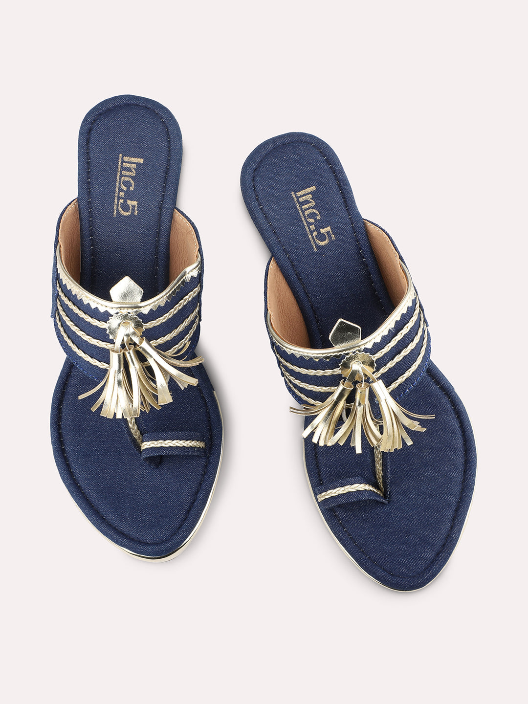 Women Navy Denim Wedge Sandals