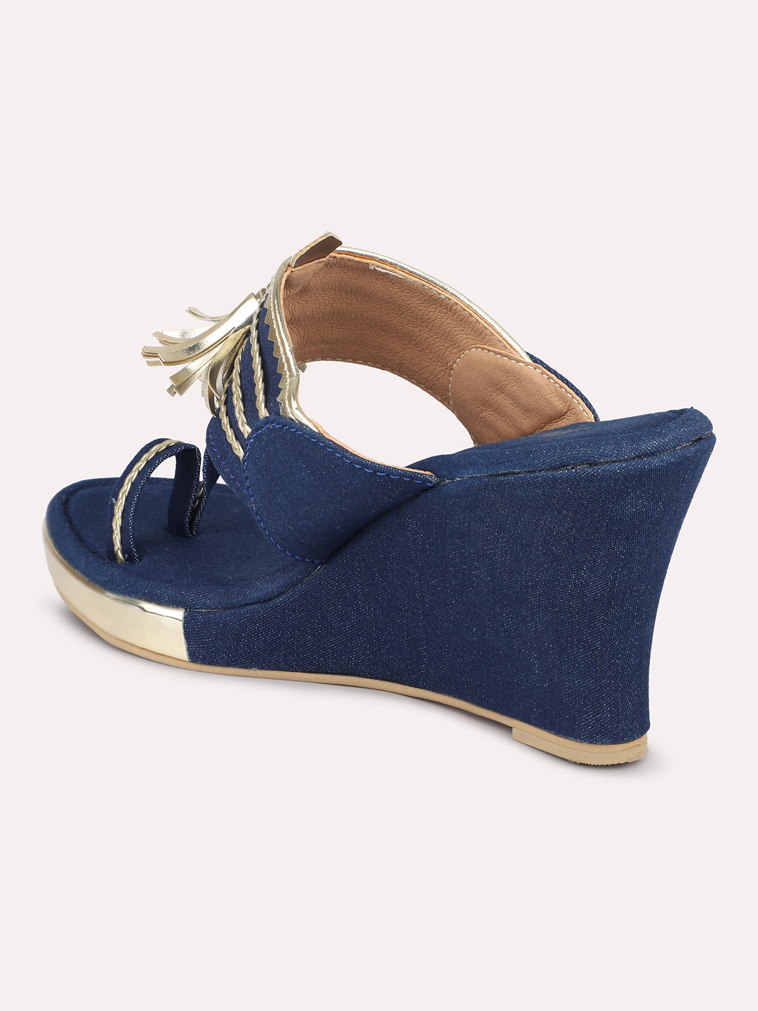 Women Navy Denim Wedge Sandals