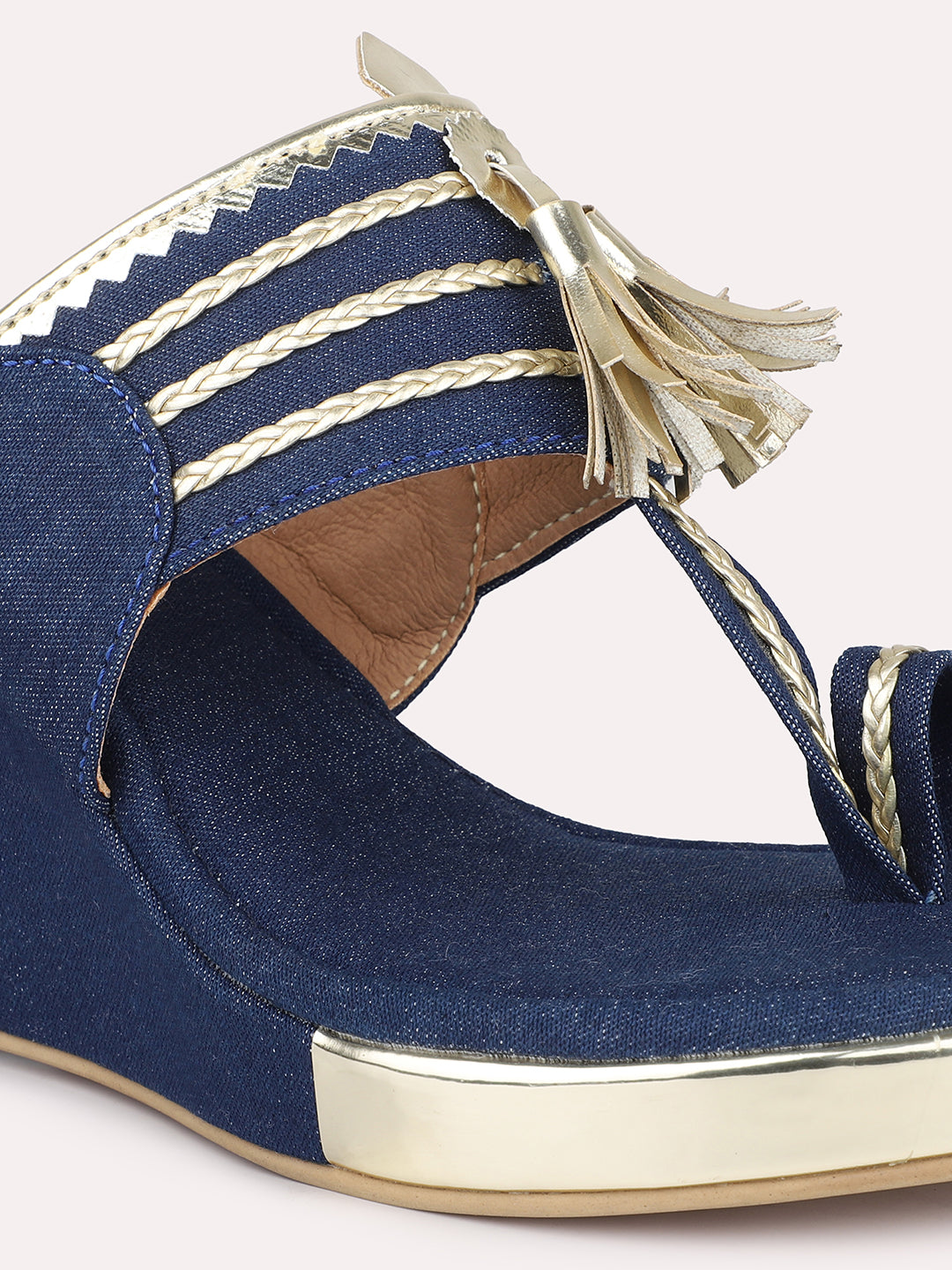 Women Navy Denim Wedge Sandals