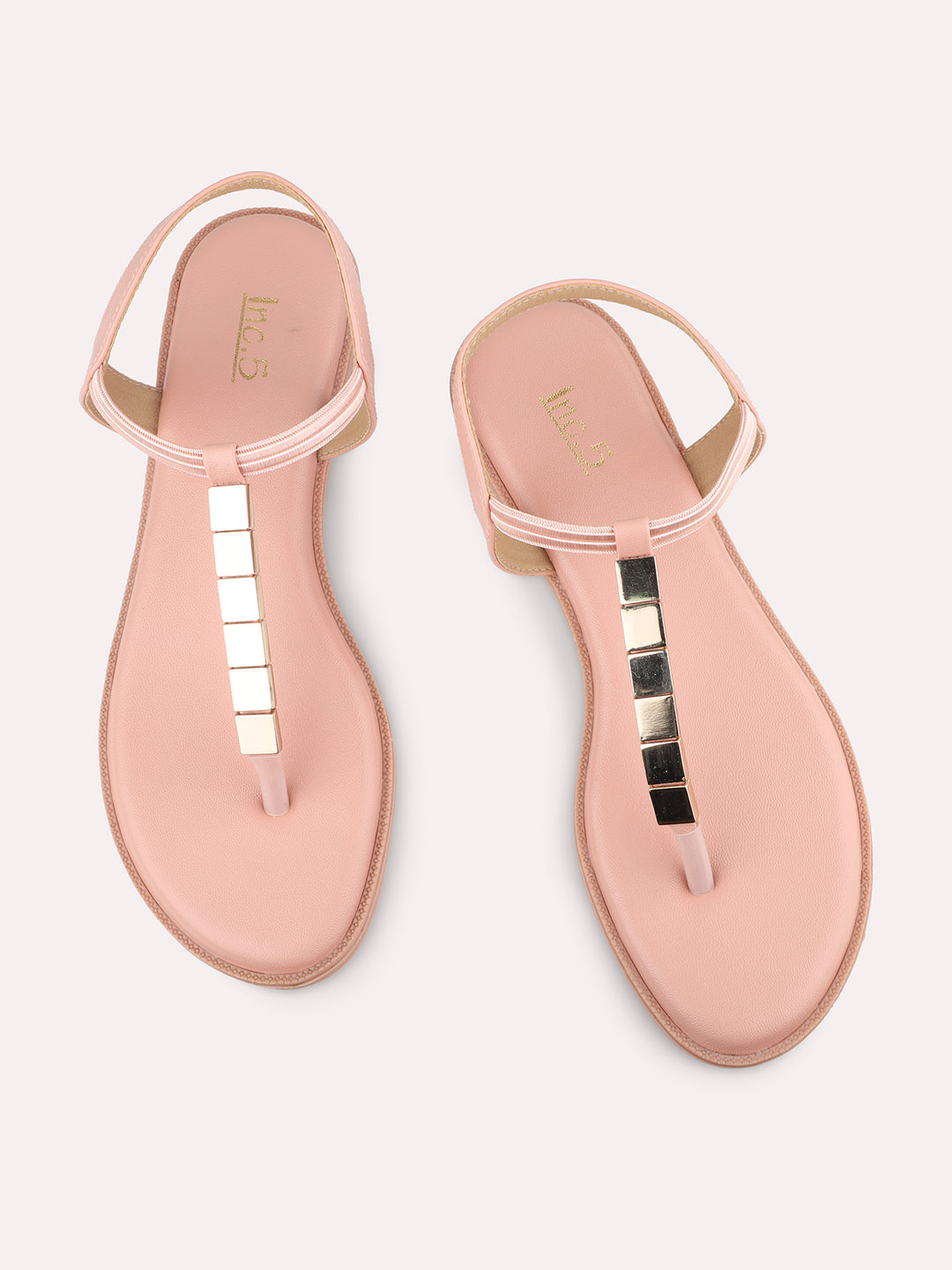 Women Peach And Gold-Toned Open Toe Flats