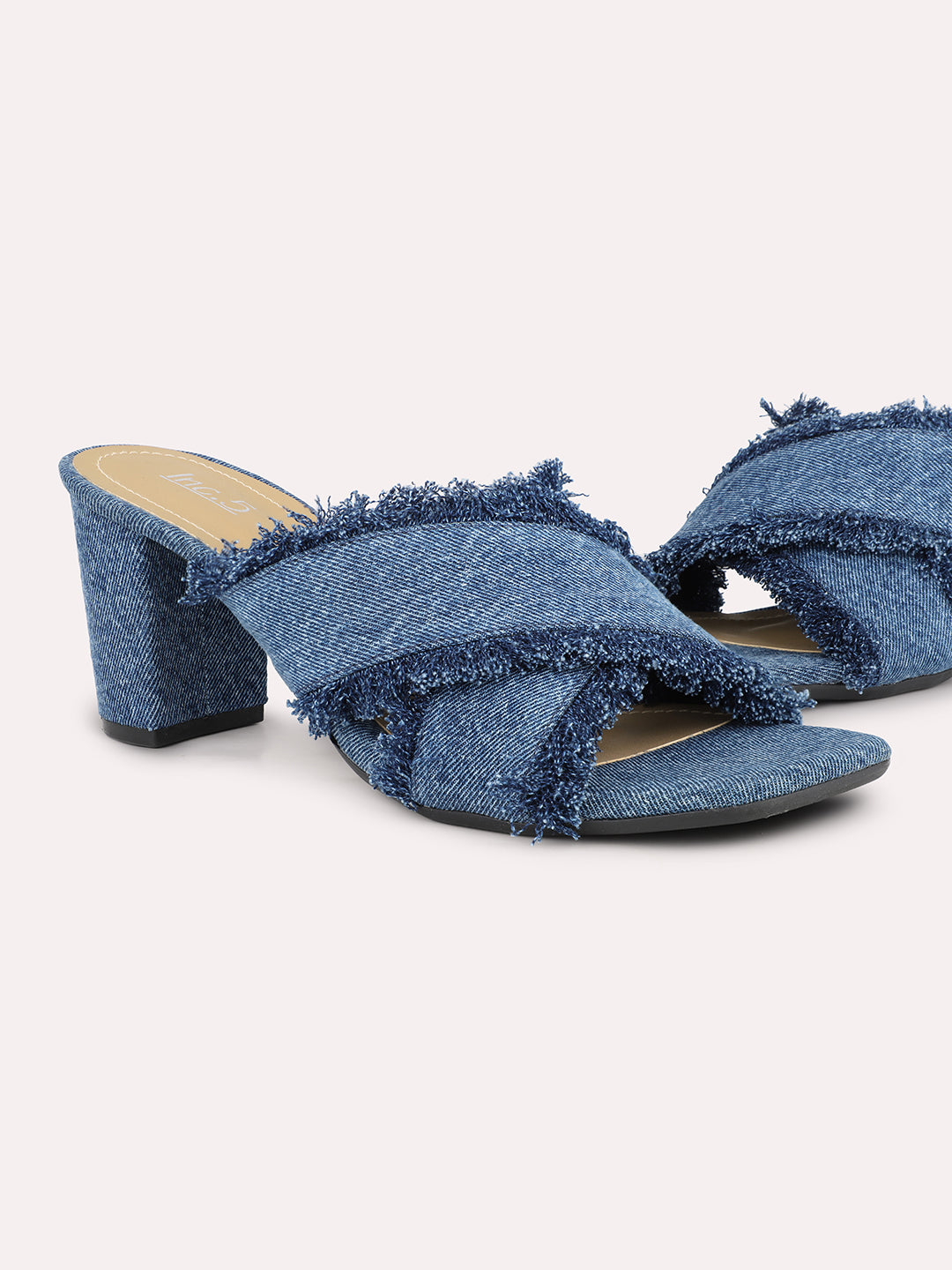 Women Blue Open Toe Denim Block Heels