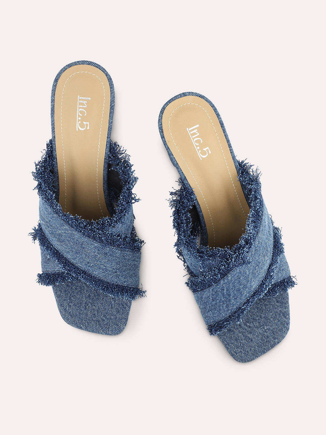 Women Blue Open Toe Denim Block Heels