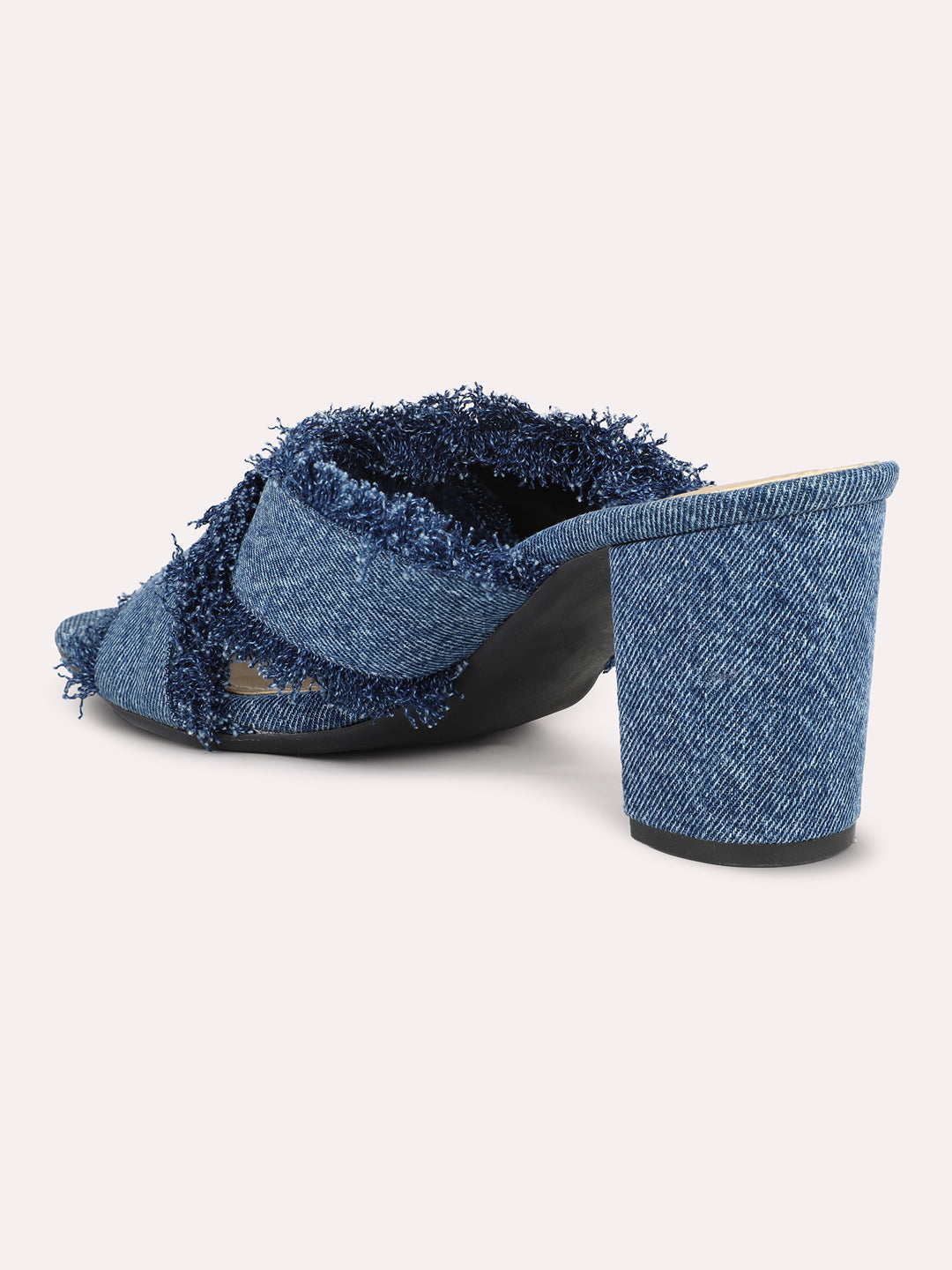 Women Blue Open Toe Denim Block Heels