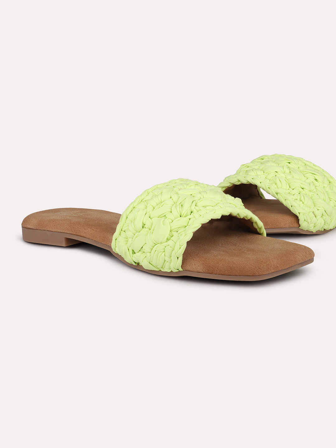 Women Green Embroidered Open Toe Flats