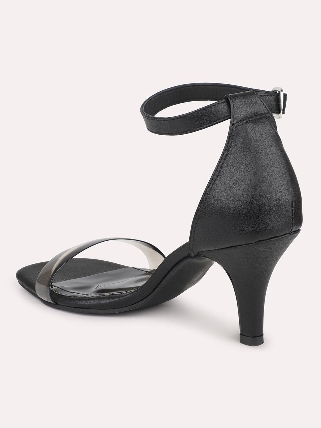 Women Black Open Toe Block Heels With Ankle Loop