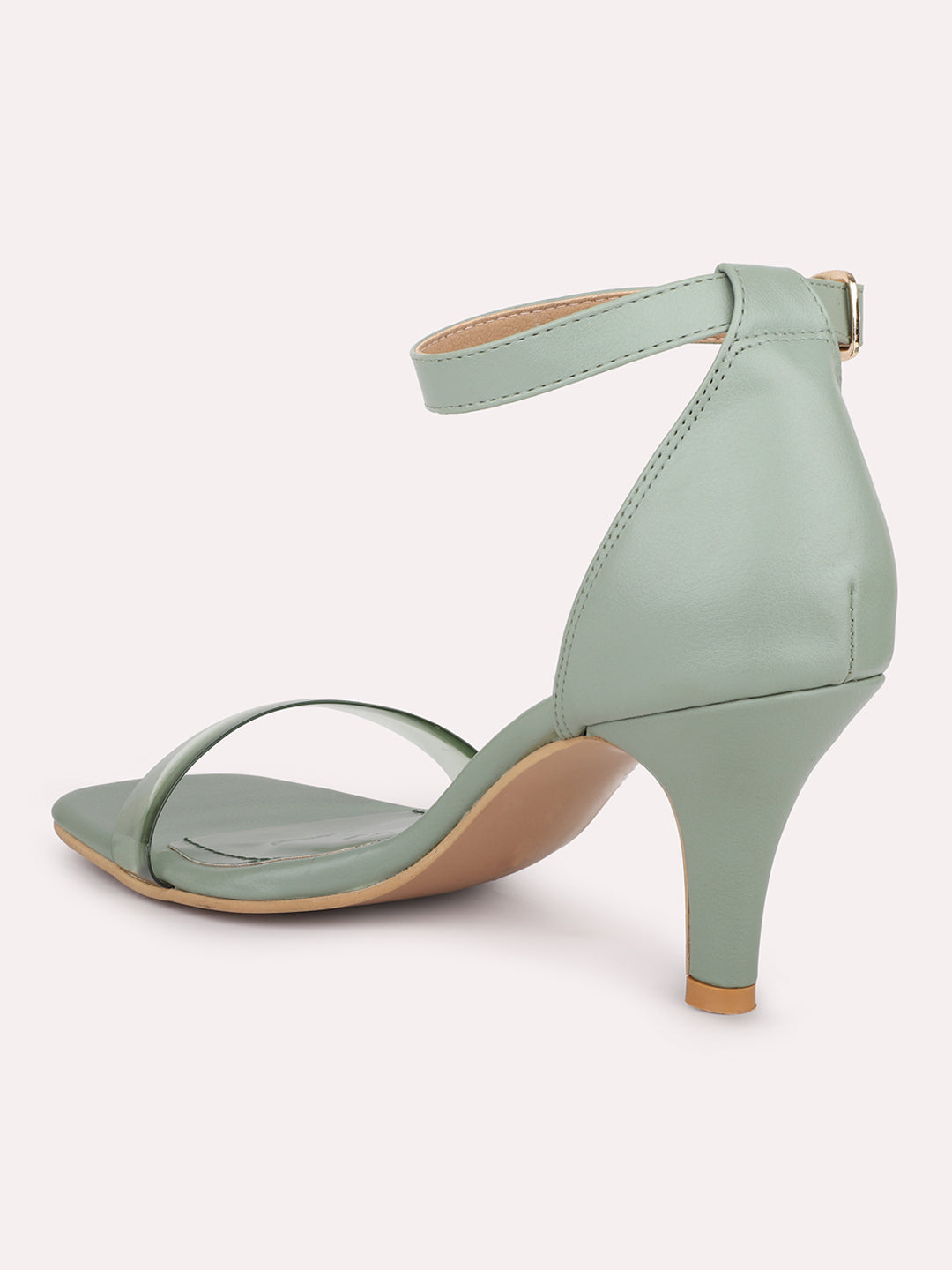 Women Green Open Toe Block Heels With Ankle Loop