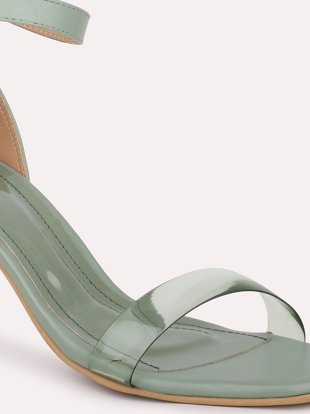 Women Green Open Toe Block Heels With Ankle Loop