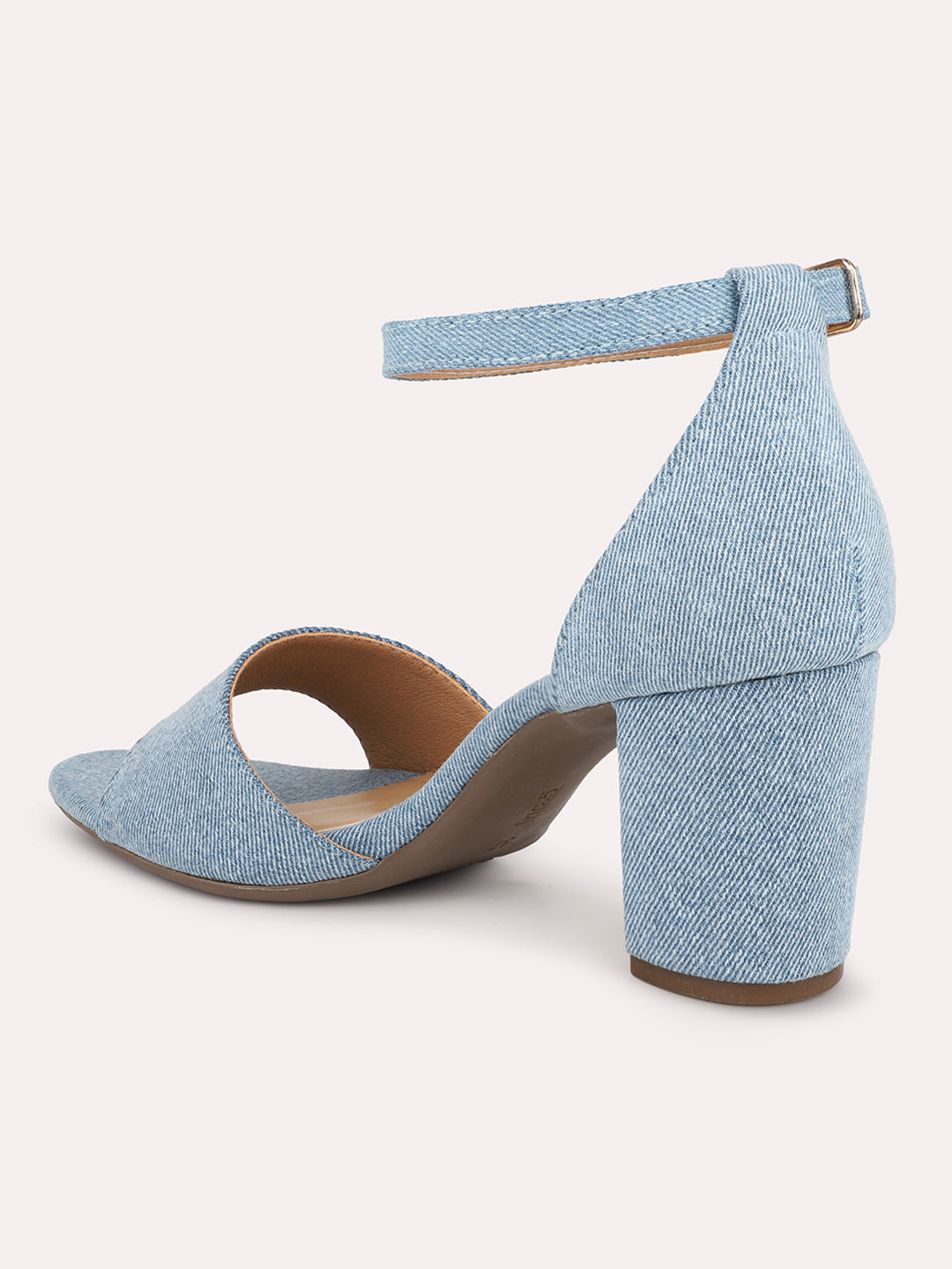 Women Blue Denim Open Toe Block Heels With Ankle Loop