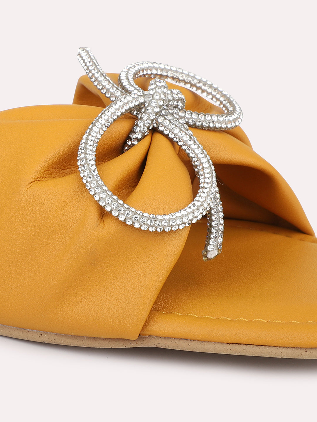 Women Mustard Embellished Open Toe Flats