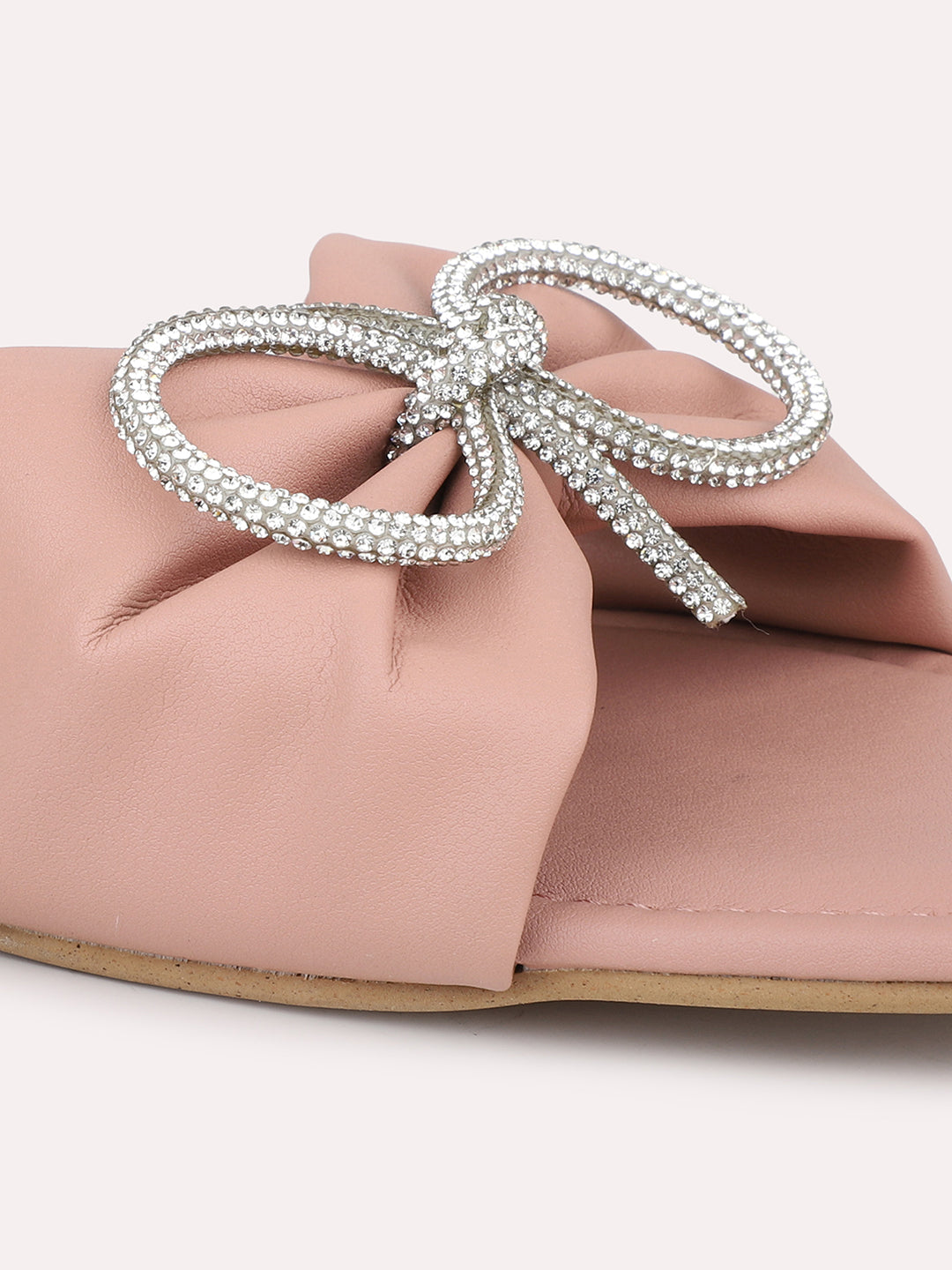 Women Peach Embellished Open Toe Flats