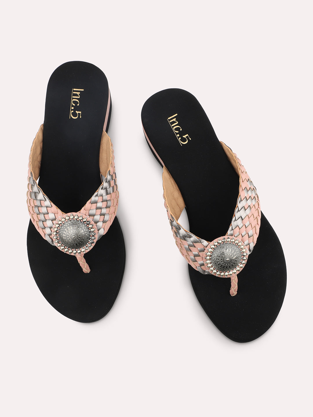 Women Peach Embellished Wedges Heels