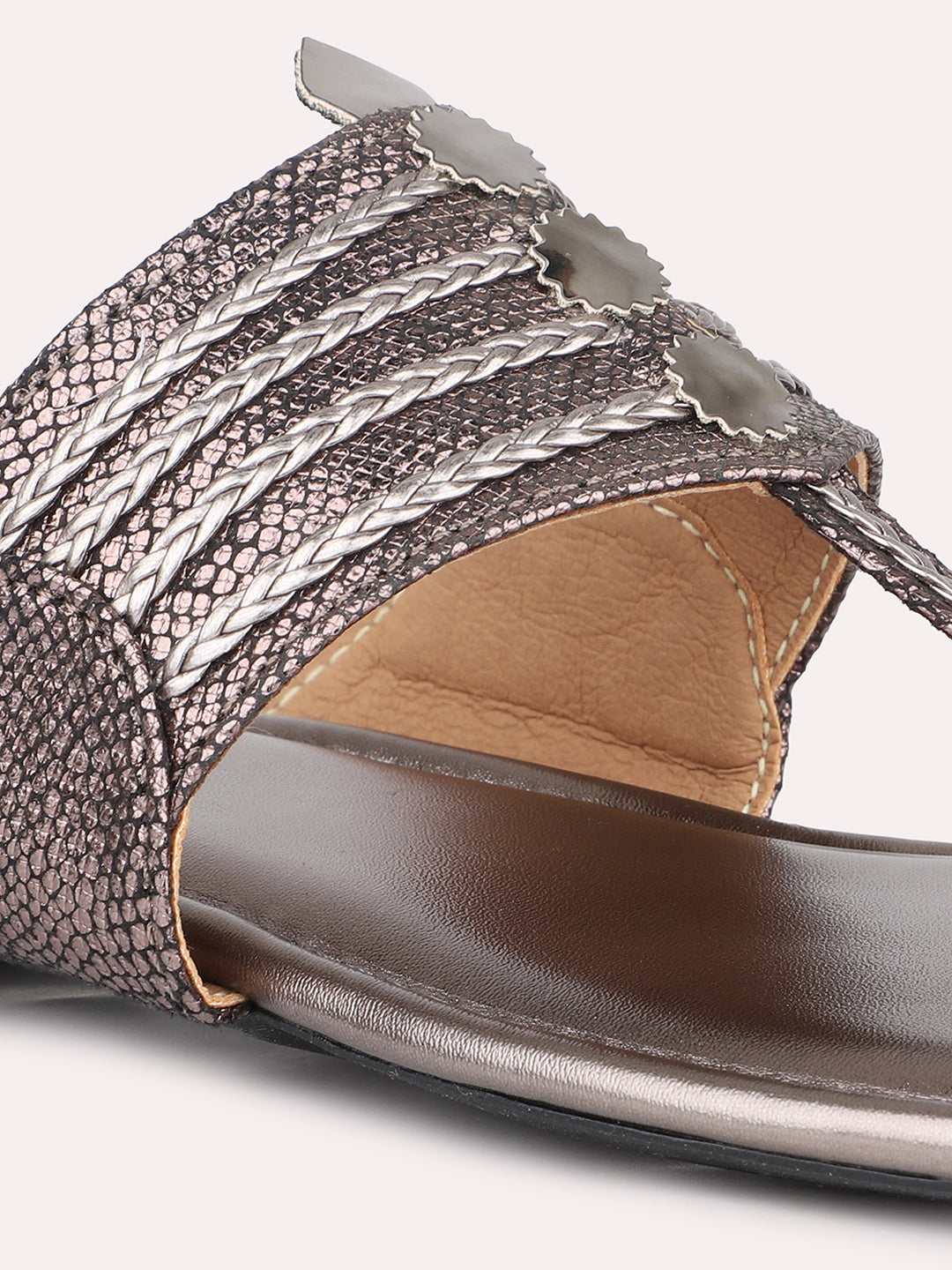 Women Pewter Embellished One Toe Flats