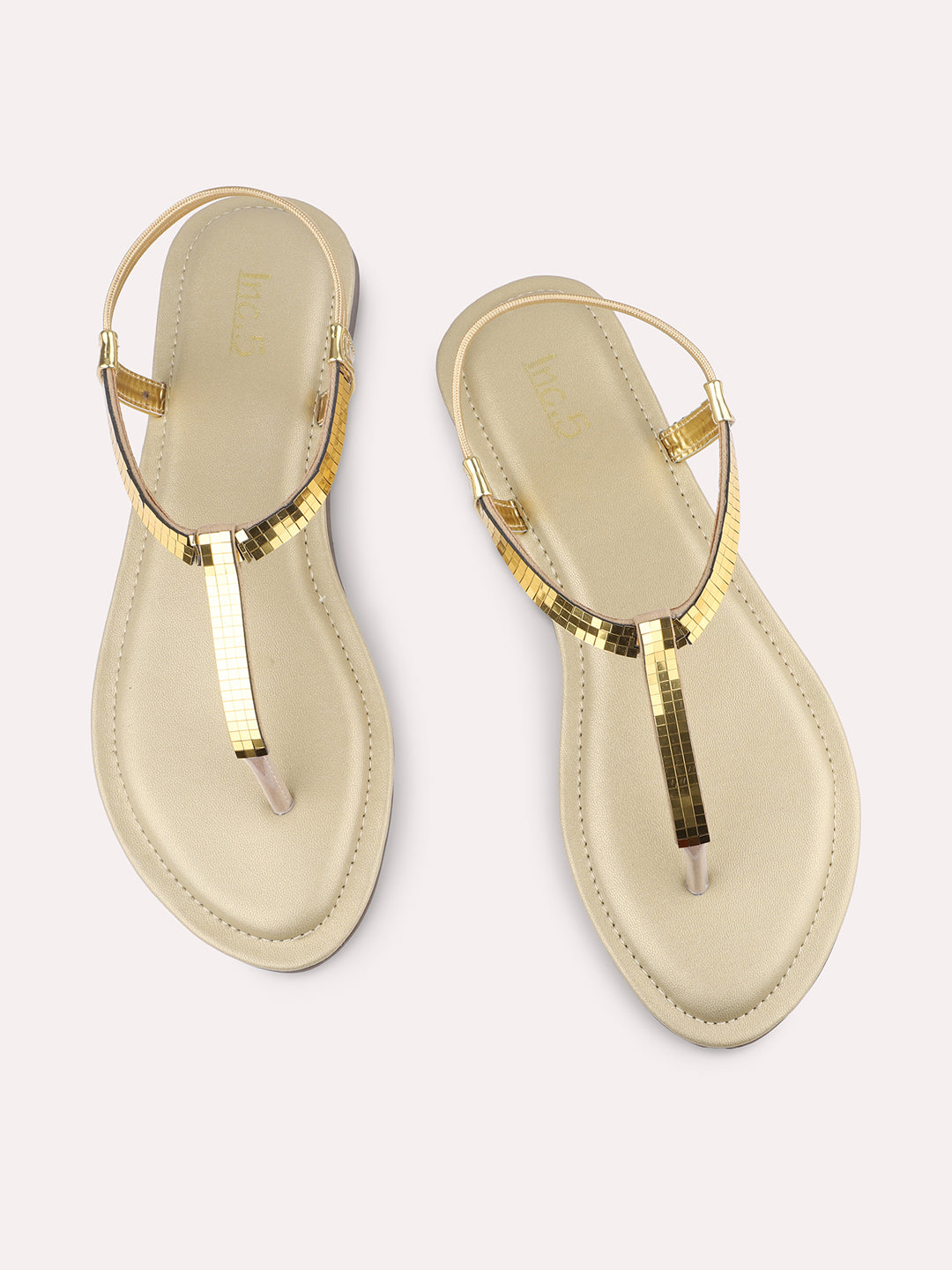 Women Gold Embellished Open Toe Flats
