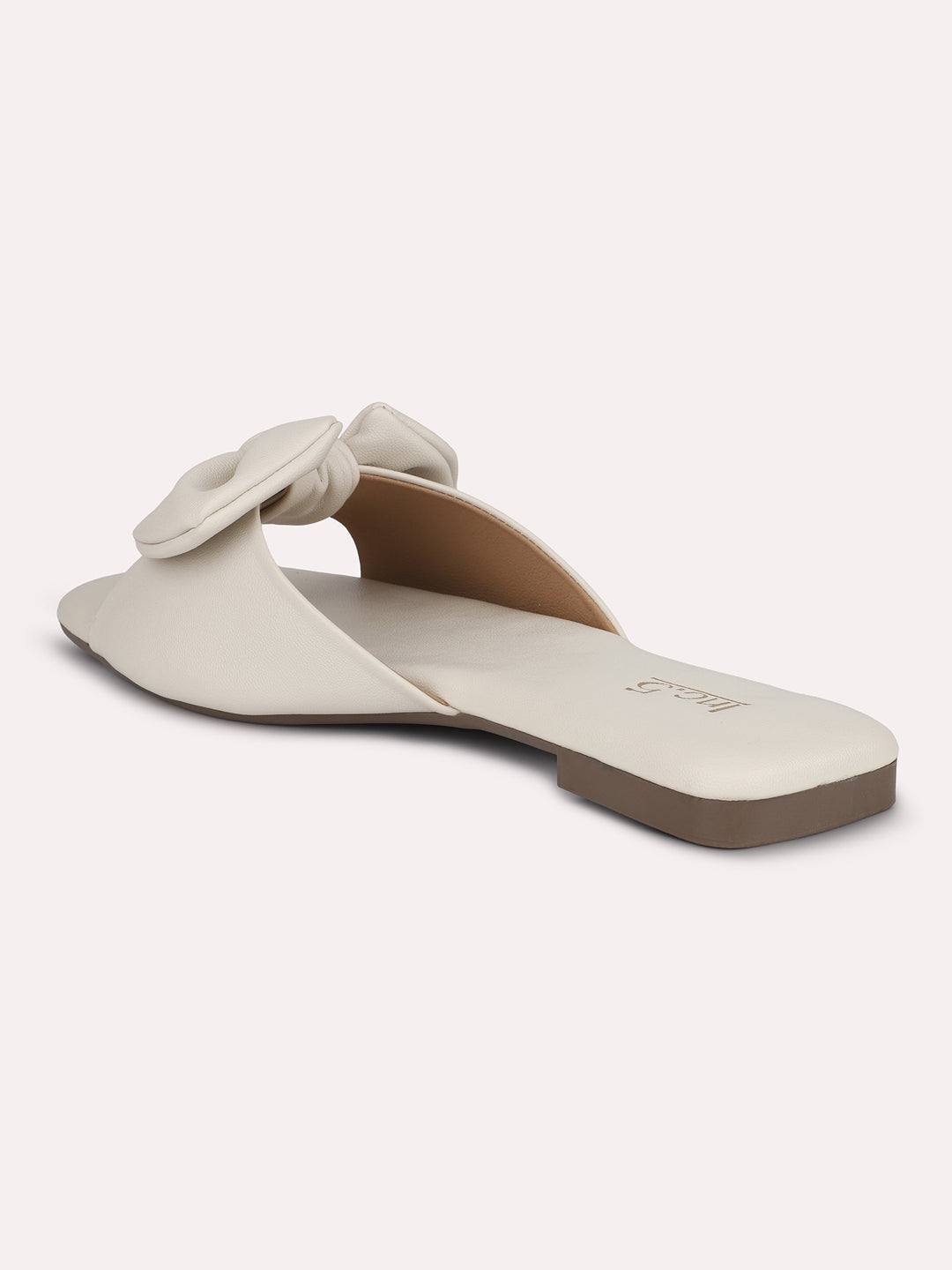 Women Cream Open Toe Flats With Bows