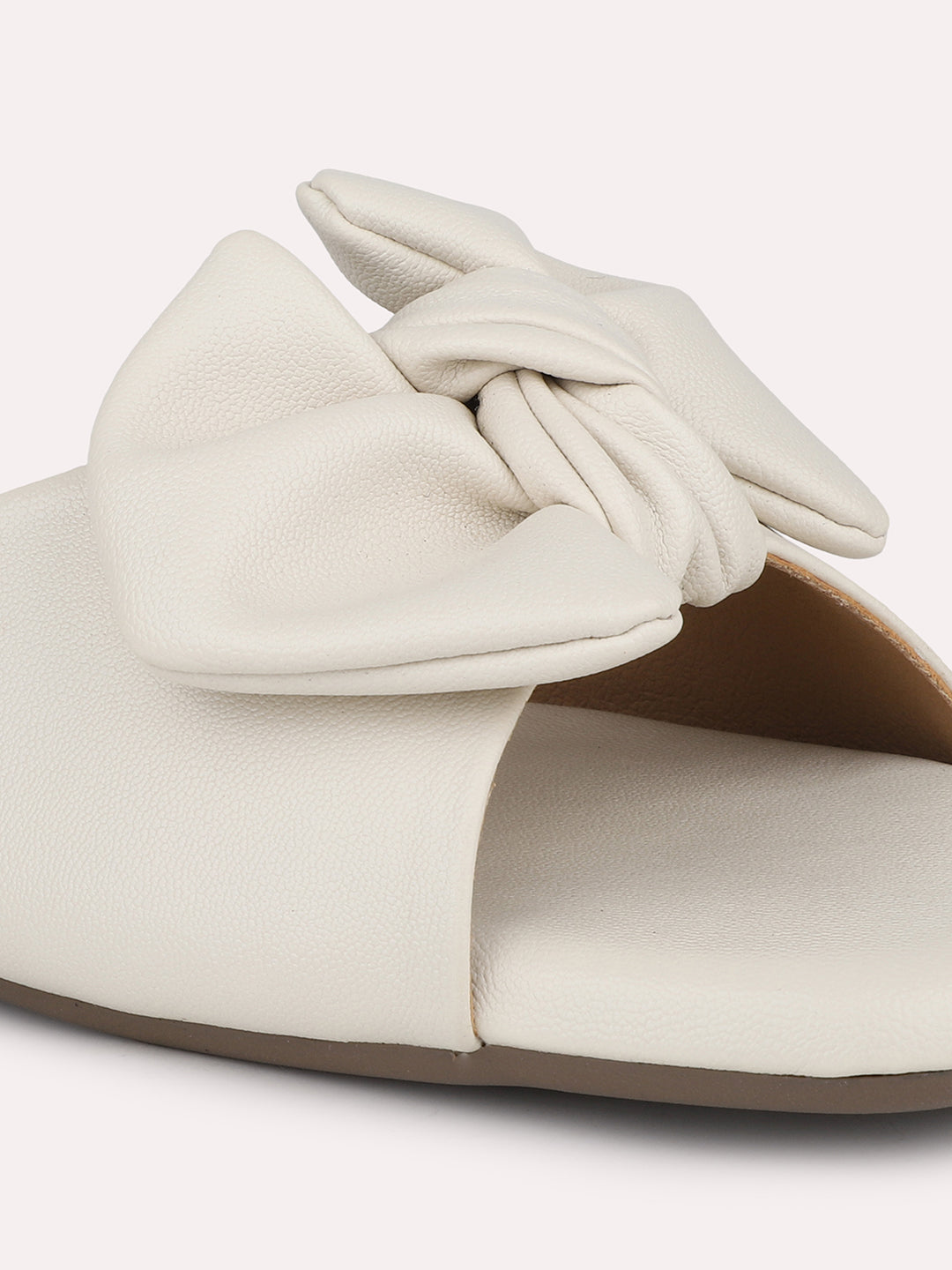 Women Cream Open Toe Flats With Bows