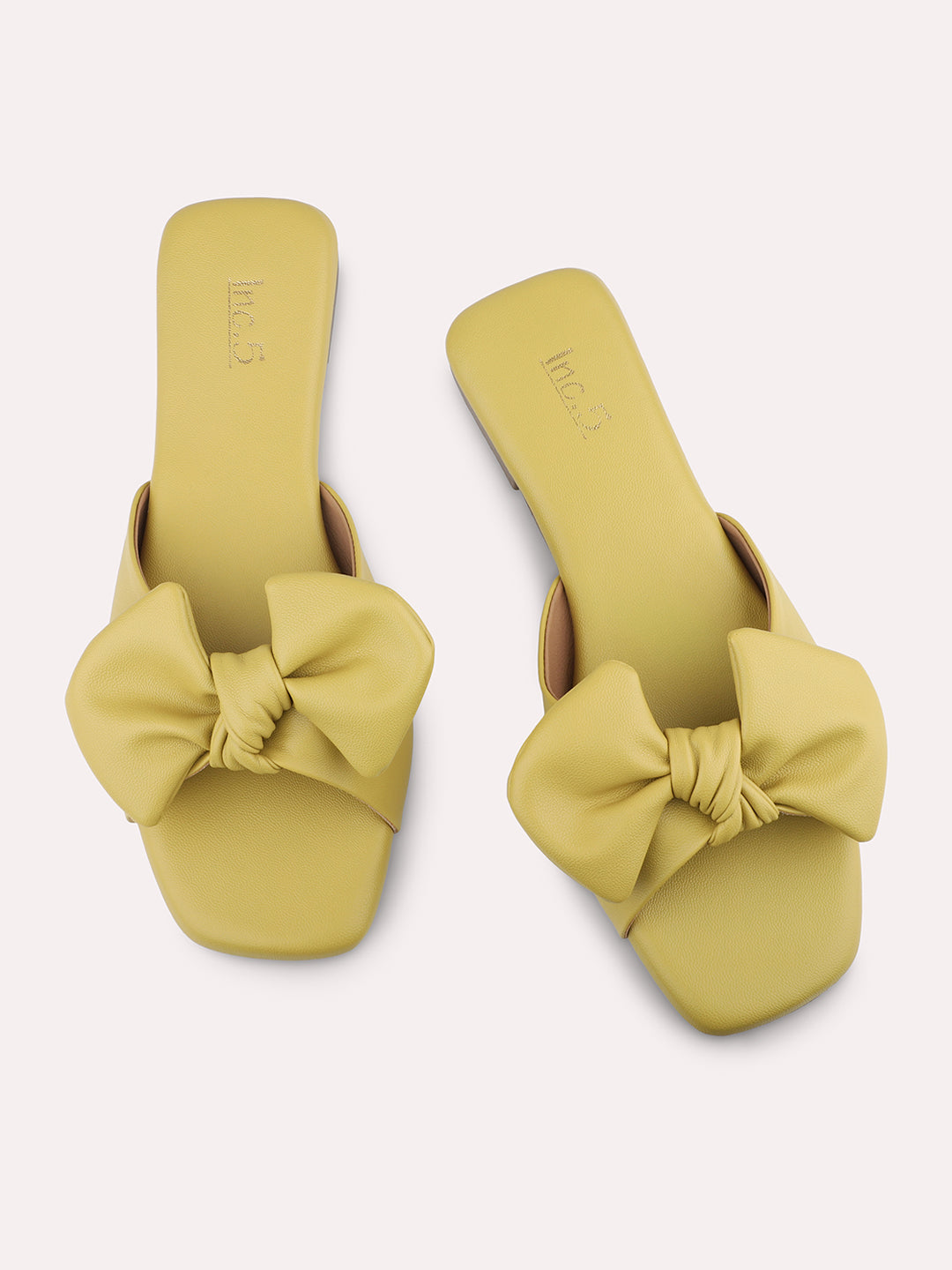 Women Yellow Open Toe Flats With Bows