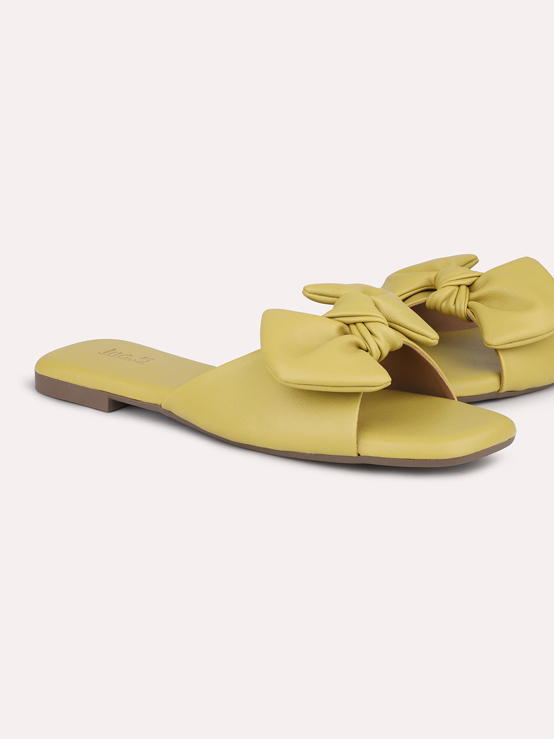 Women Yellow Open Toe Flats With Bows