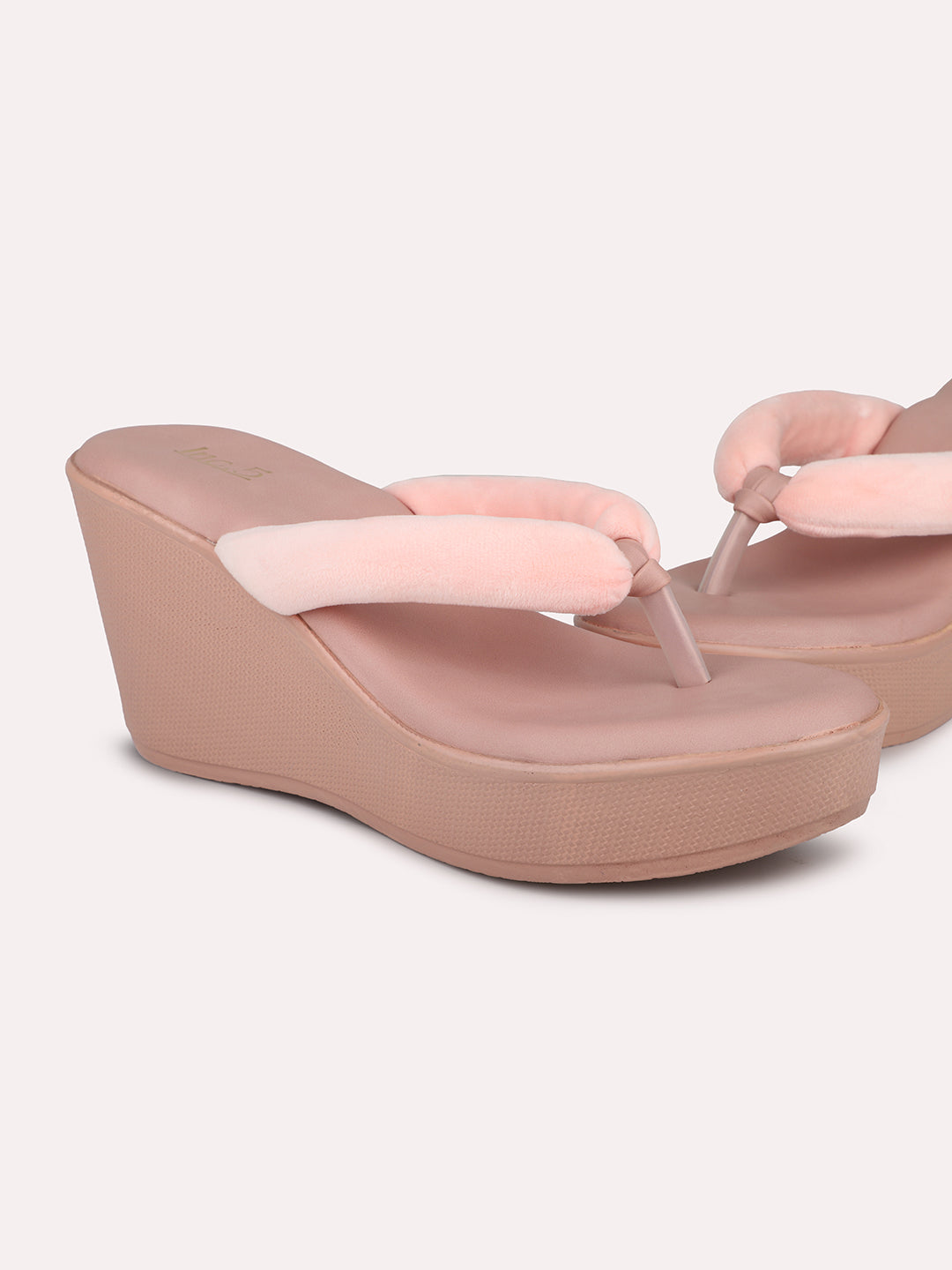 Women Peach Embellished Party Wedges