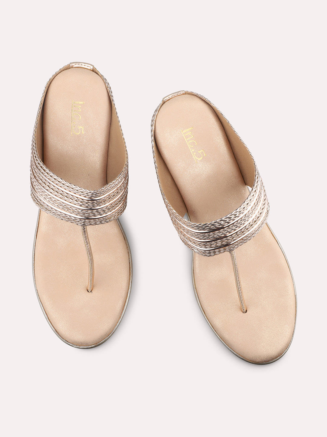 Women Rose Gold Embellished Party Wedges