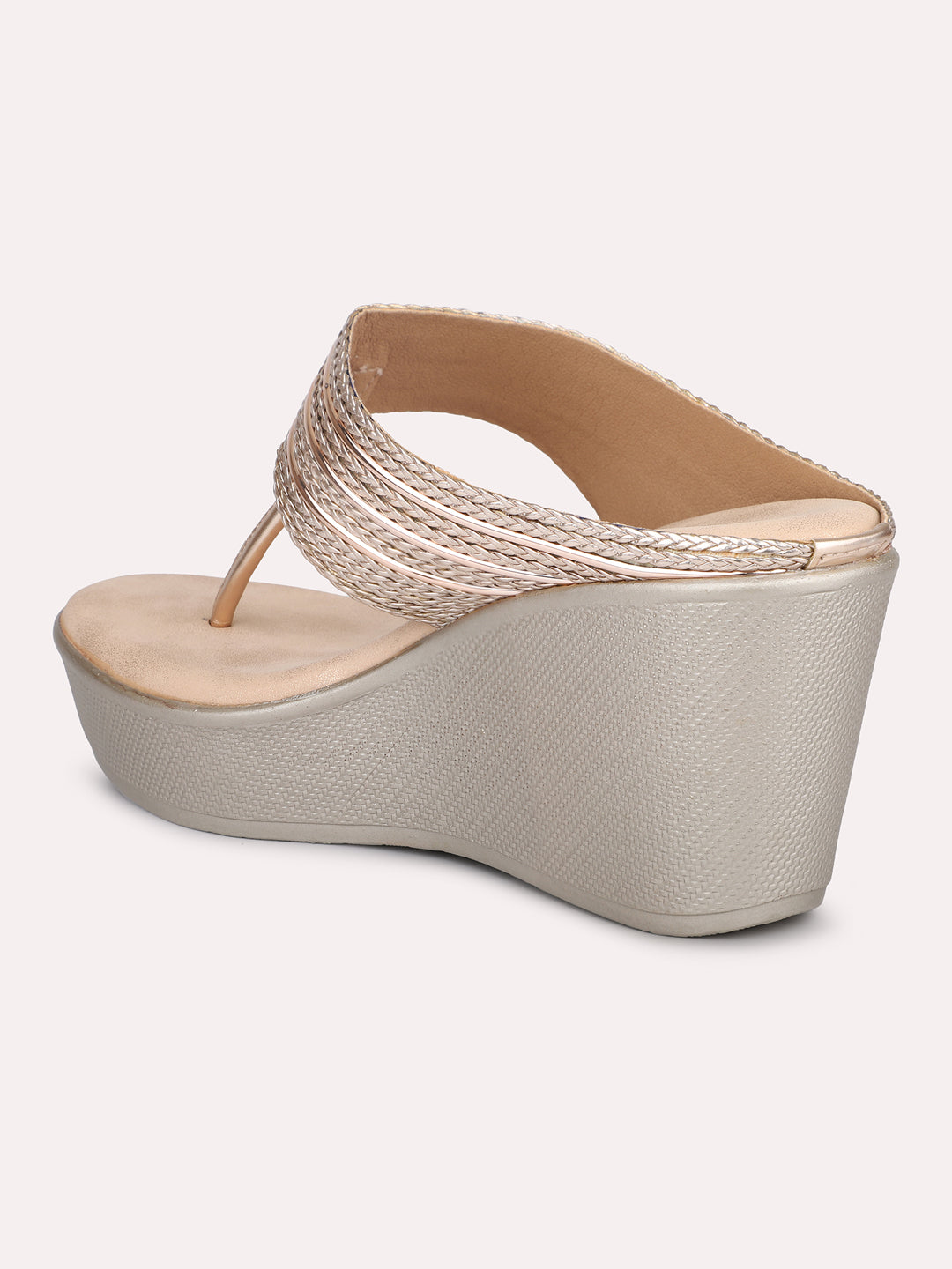 Women Rose Gold Embellished Party Wedges