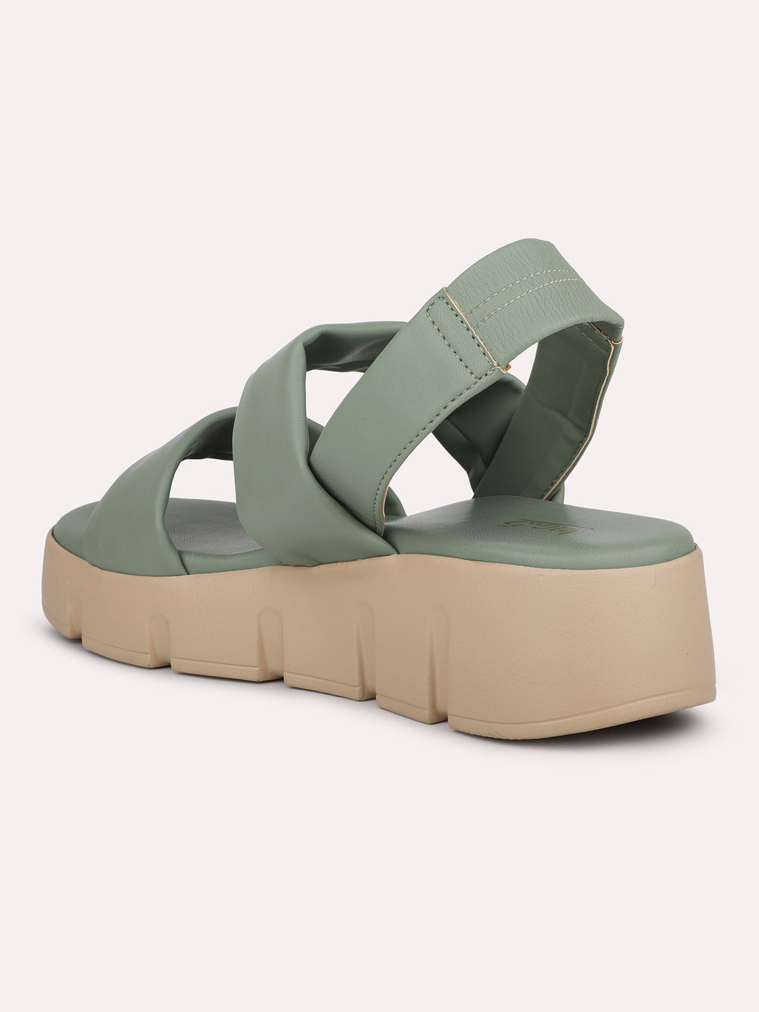 Women Green Open Toe Flatform Heels With Backstrap