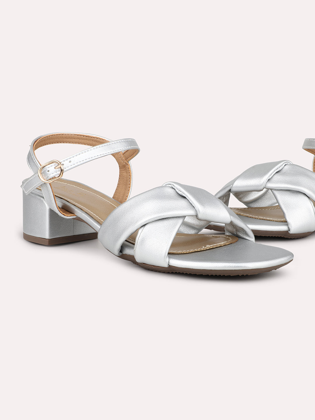 Women Silver Embellished Block Sandals