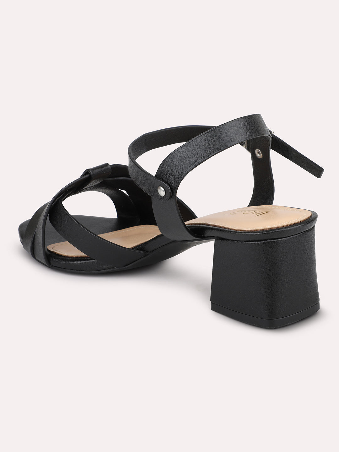 Women Black Block Heels With Buckle Details