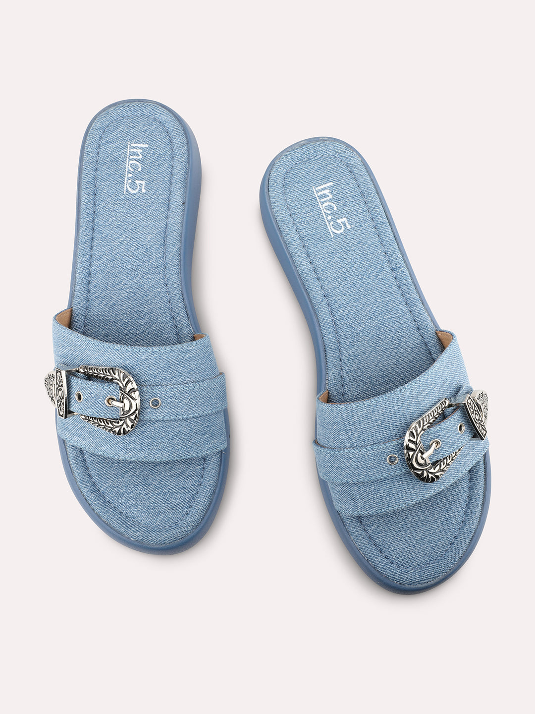 Women Blue Open Toe Comfort Sandals with Buckles