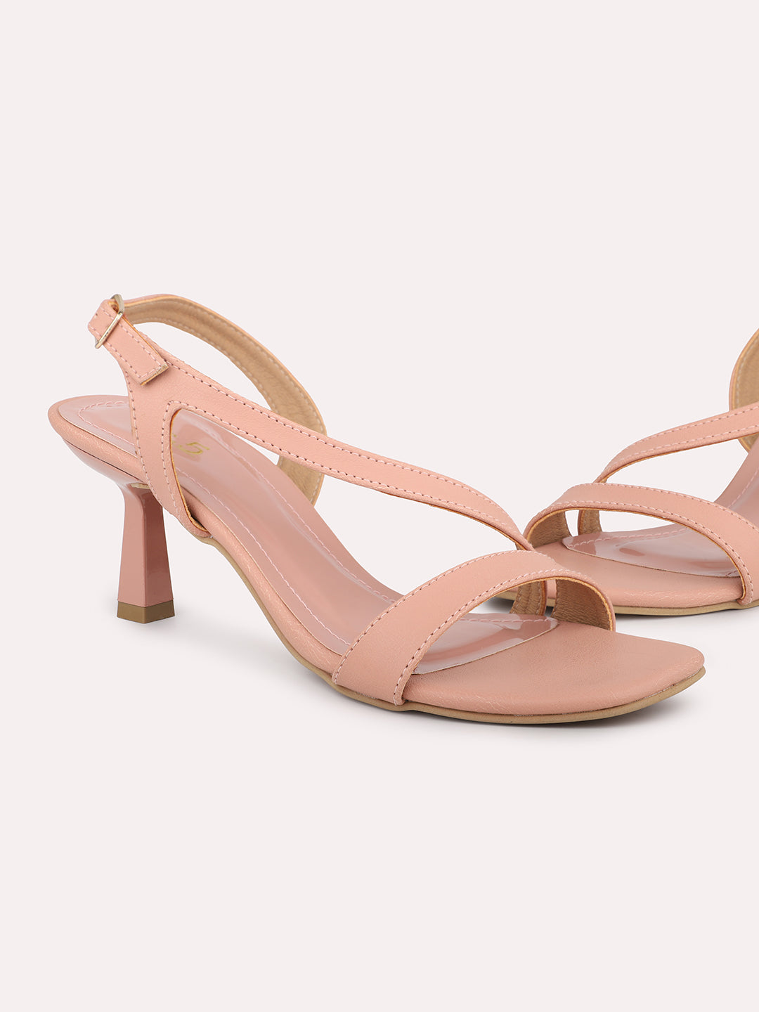 Women Peach Solid Slim Heeled Sandals