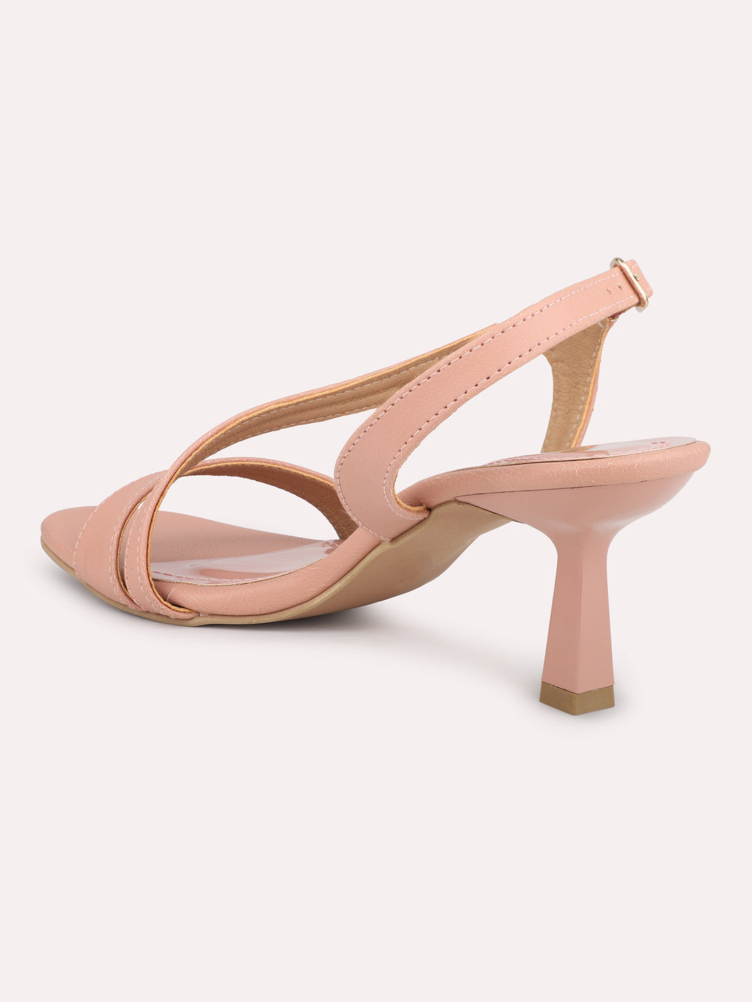 Women Peach Solid Slim Heeled Sandals