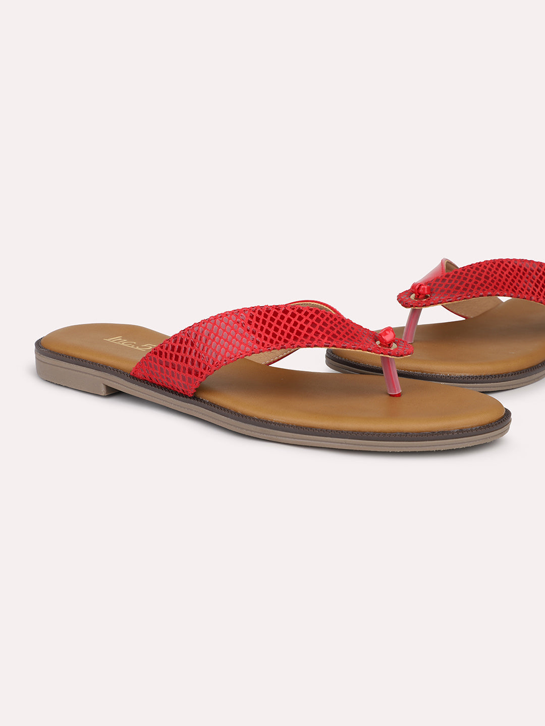 Women Red Textured Open Toe Flats