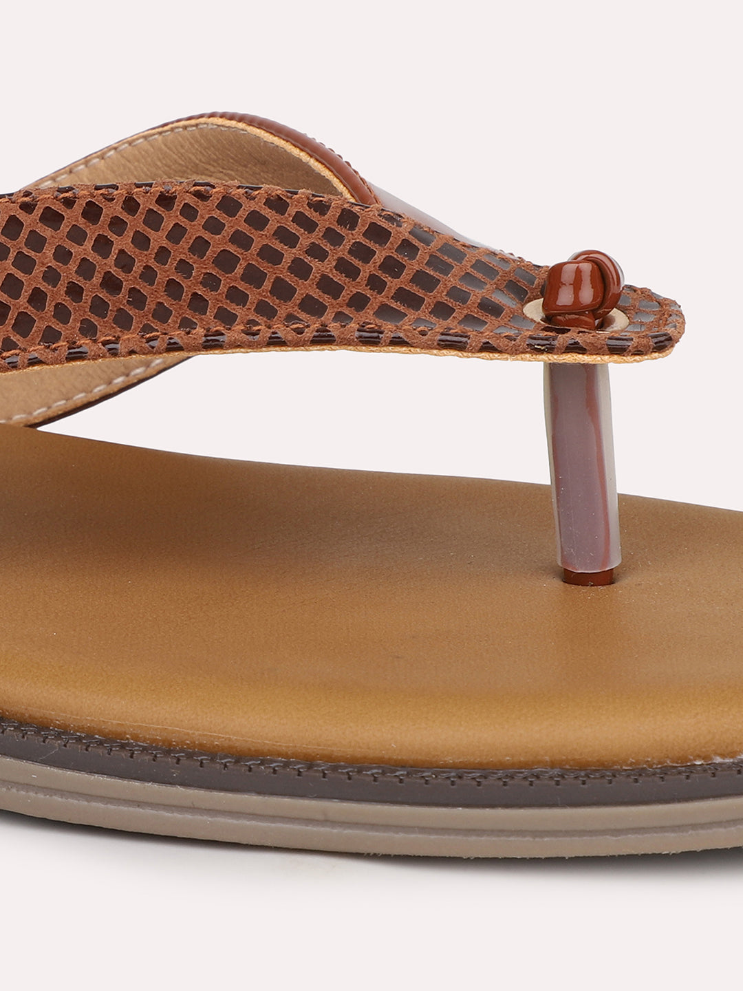 Women Tan Textured Open Toe Flats