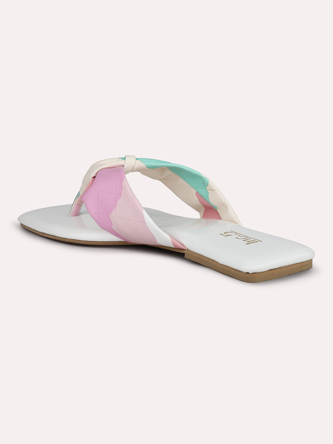 Women White And Multicoloured Open Toe Flats With Knot Detail