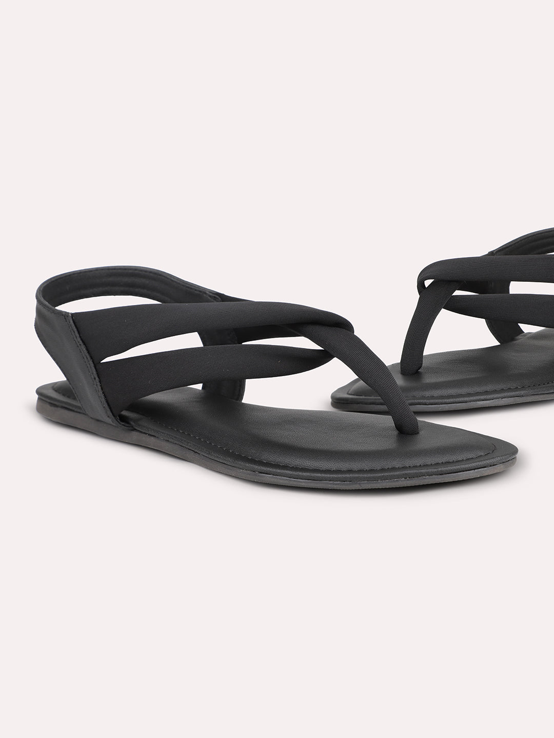 Women Black Solid Strappy Open Toe Flats