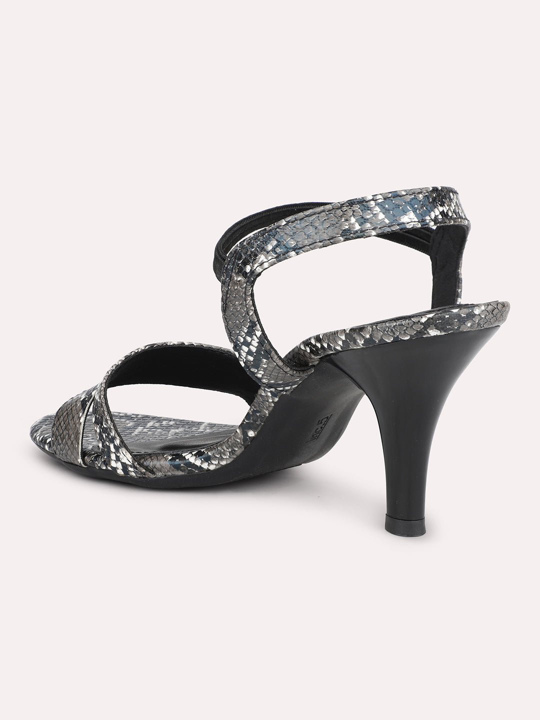 Women Black Printed Open Toe Party Slim Heels