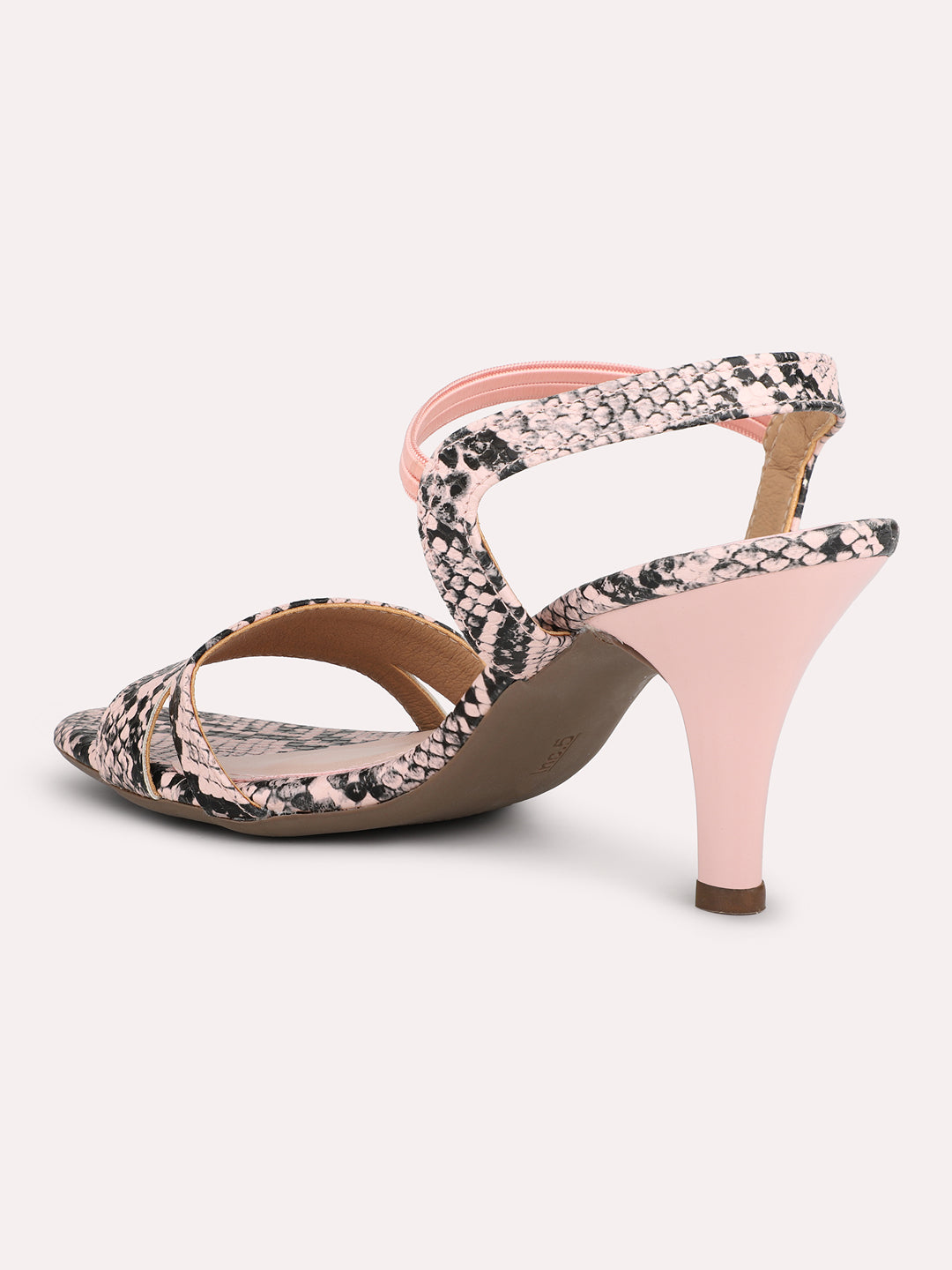 Women Pink Printed Open Toe Party Slim Heels