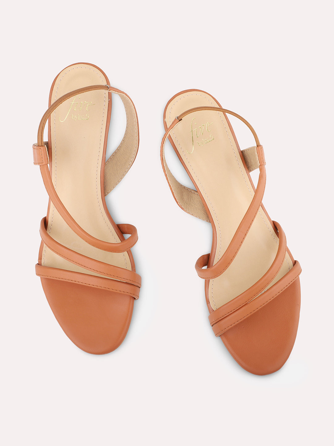 Women Tan Strappy Open Toe Slim Heels