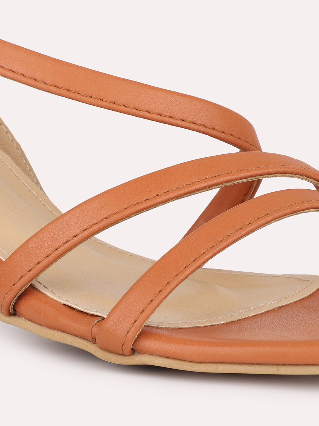 Women Tan Strappy Open Toe Slim Heels