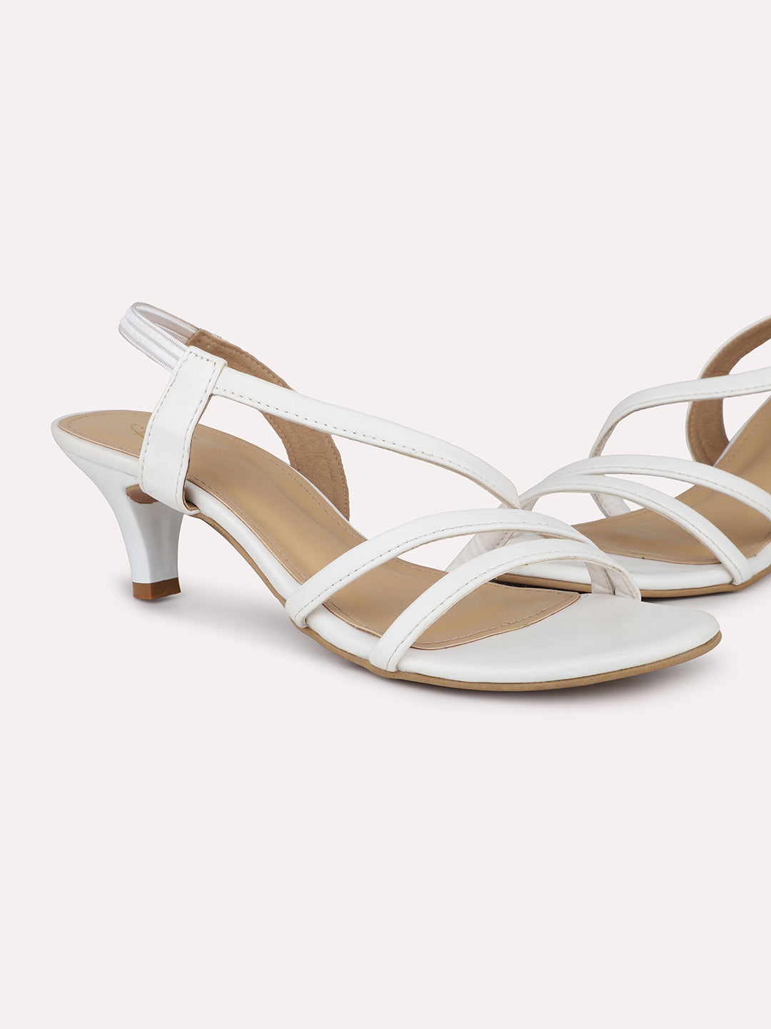 Women White Strappy Open Toe Slim Heels