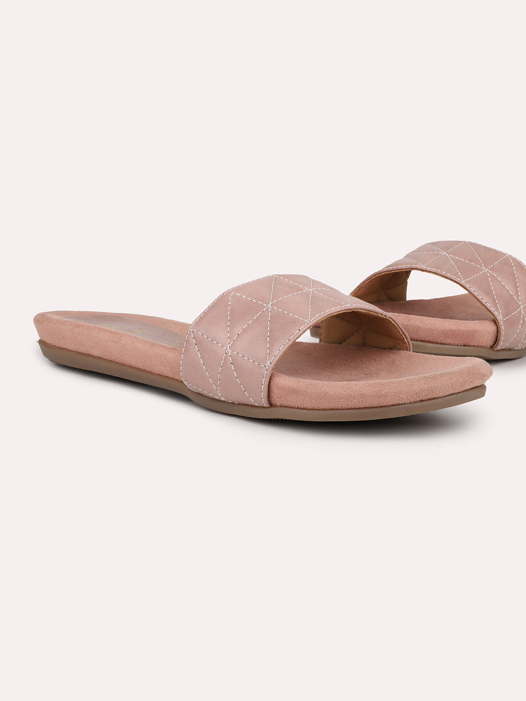 Women Peach Solid Textured Open Toe Flats