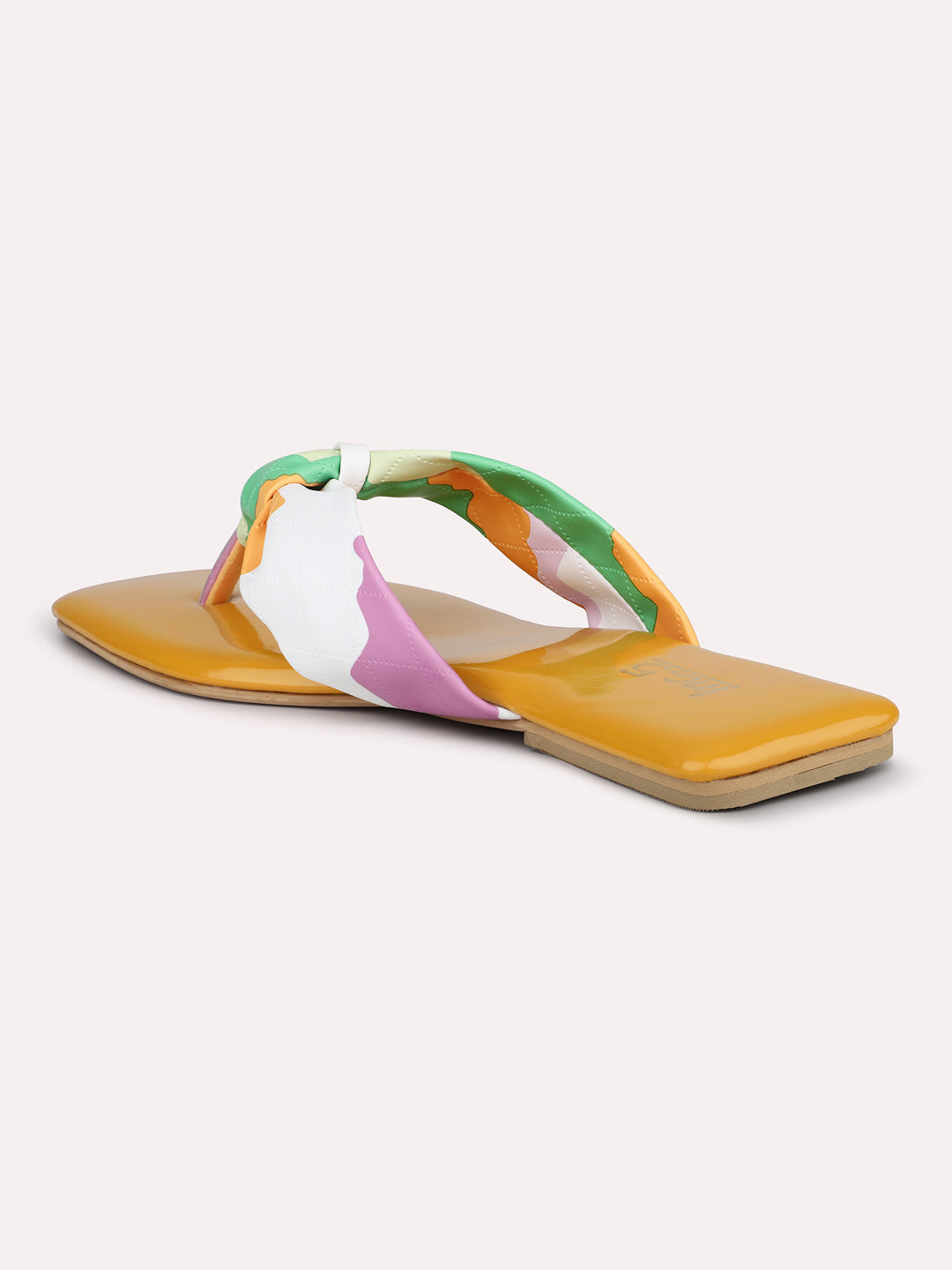 Women Mustard And Multicoloured Open Toe Flats With Knot Detail