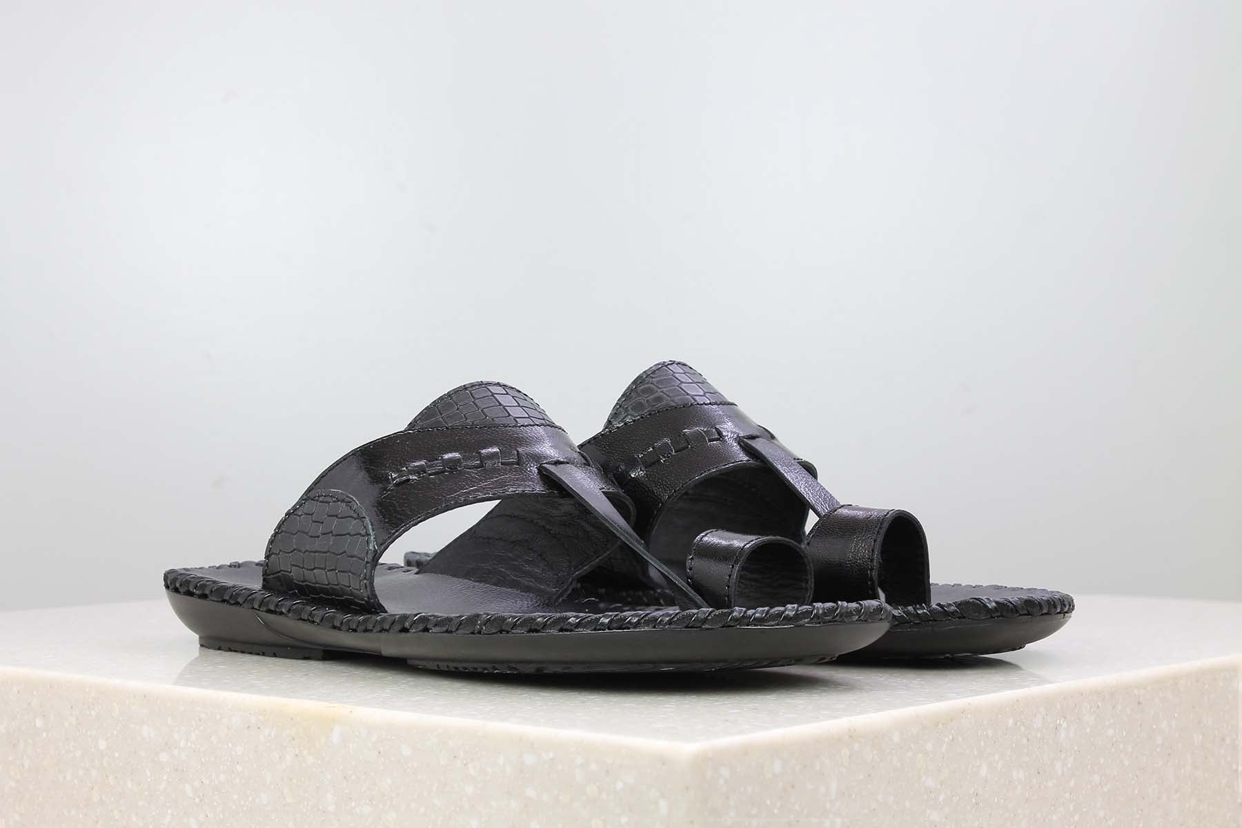 THONG SLIPPER - BLACK-Men's Slippers-Inc5 Shoes