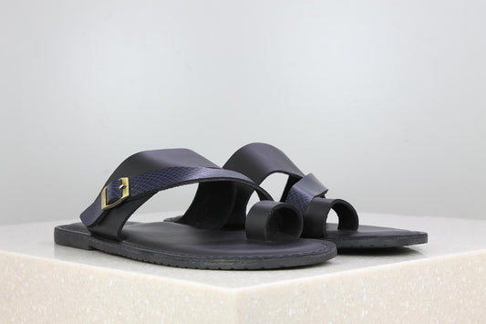 FRONT BUCKLE THONG -BLACK-Men's Slippers-Inc5 Shoes