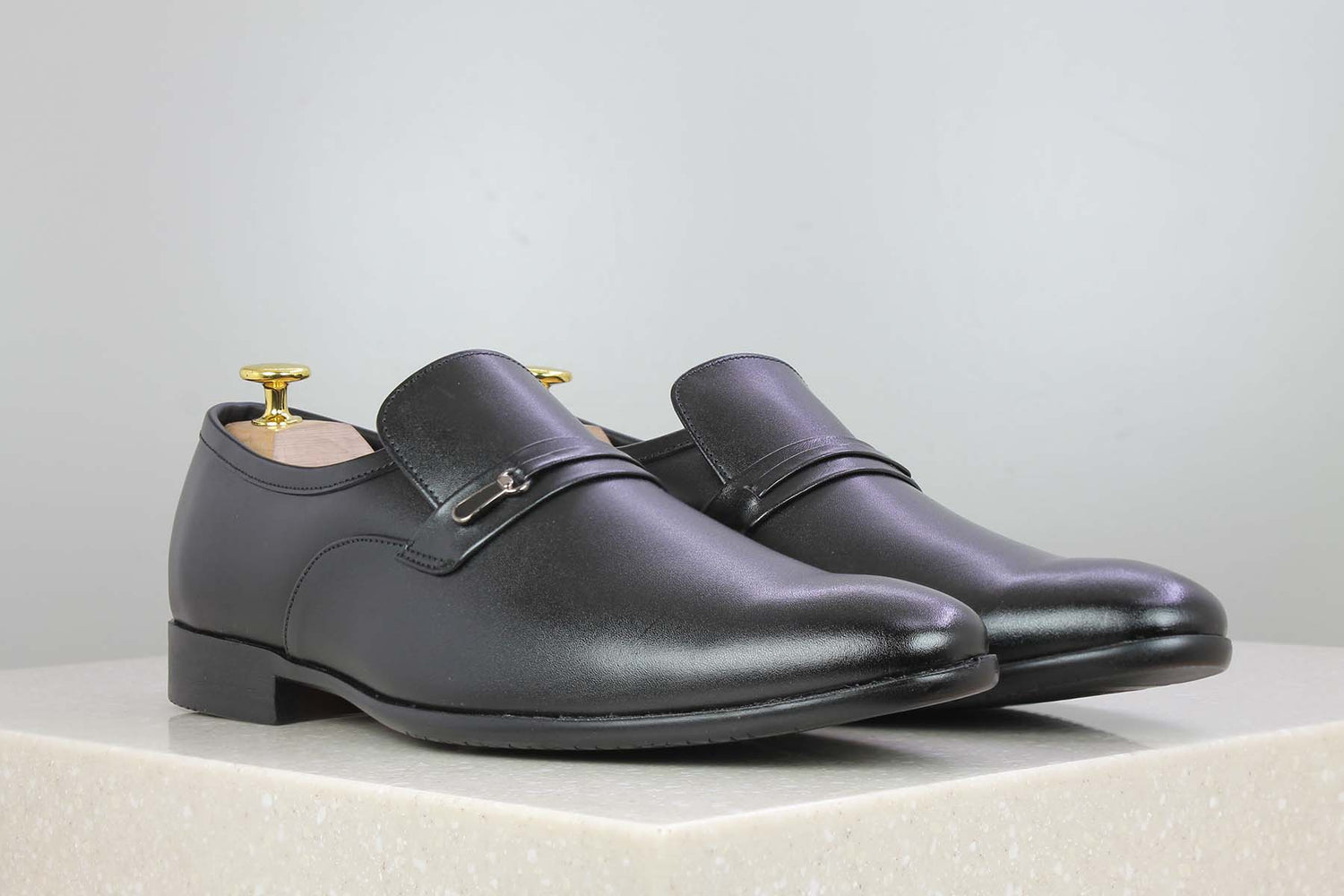 BROOCH LEATEHR SLIPPON-BLACK-Men's Formal Shoe-Inc5 Shoes