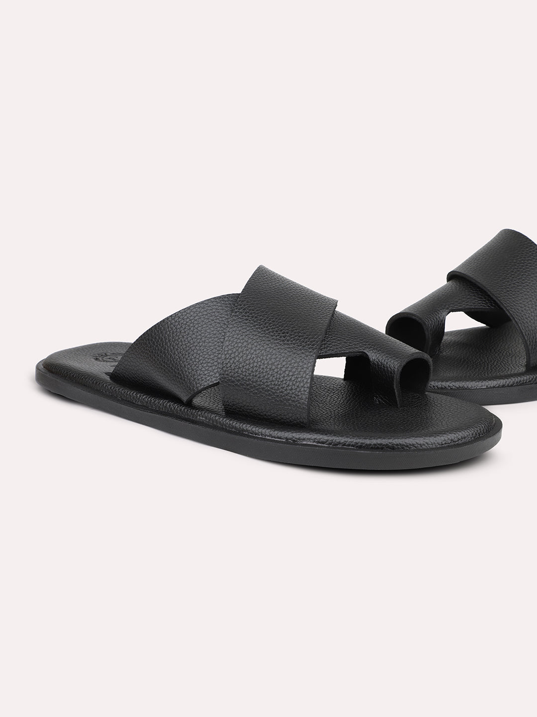 Privo Black One Toe Casual Sandal For Men