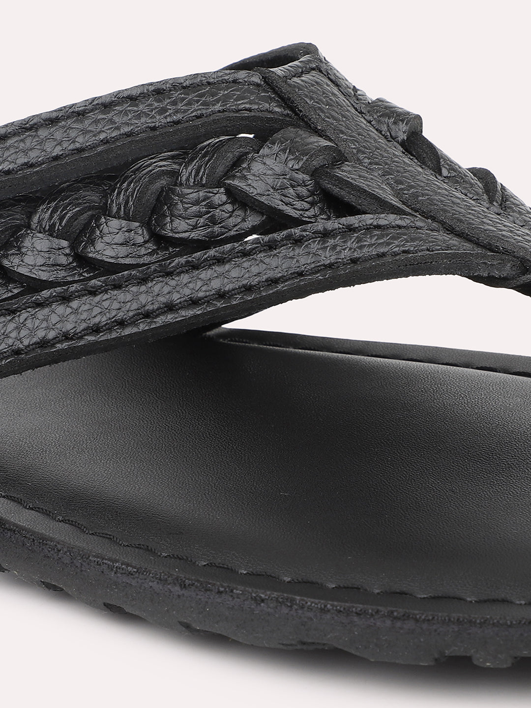 Privo Black Textured Casual Sandal For Men